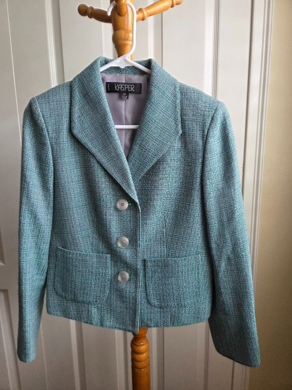 Kasper woven blazer jacket size 6P green and blue